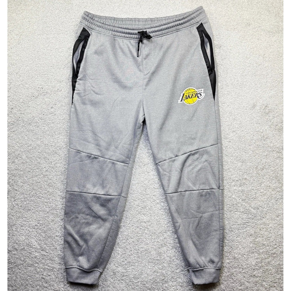 NBA Los Angeles Lakers Mens 2XL Heather Gray Jogger Sweatpants Zip Pockets Gym
